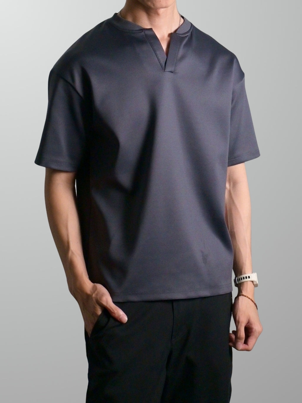 Nimbus Oversized V-Neck Shirt | Charcoal