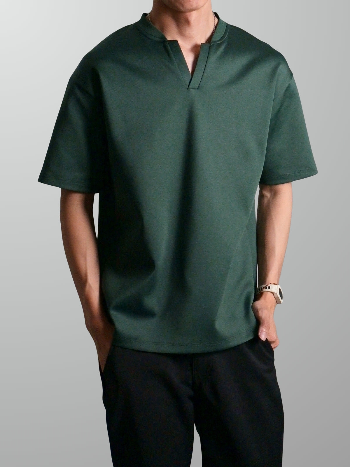 Nimbus Oversized V-Neck Shirt | Dark Green