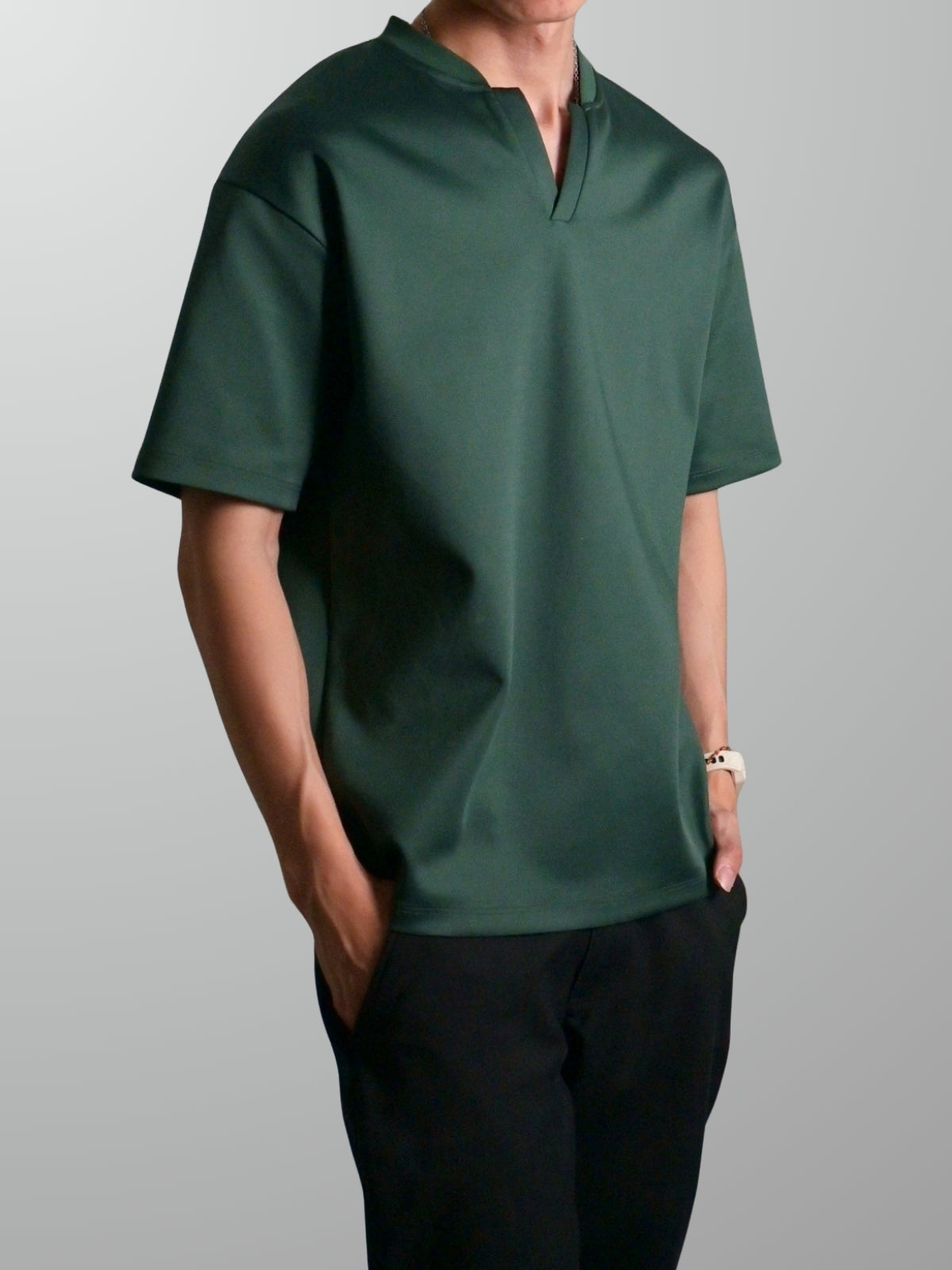 Nimbus Oversized V-Neck Shirt | Dark Green