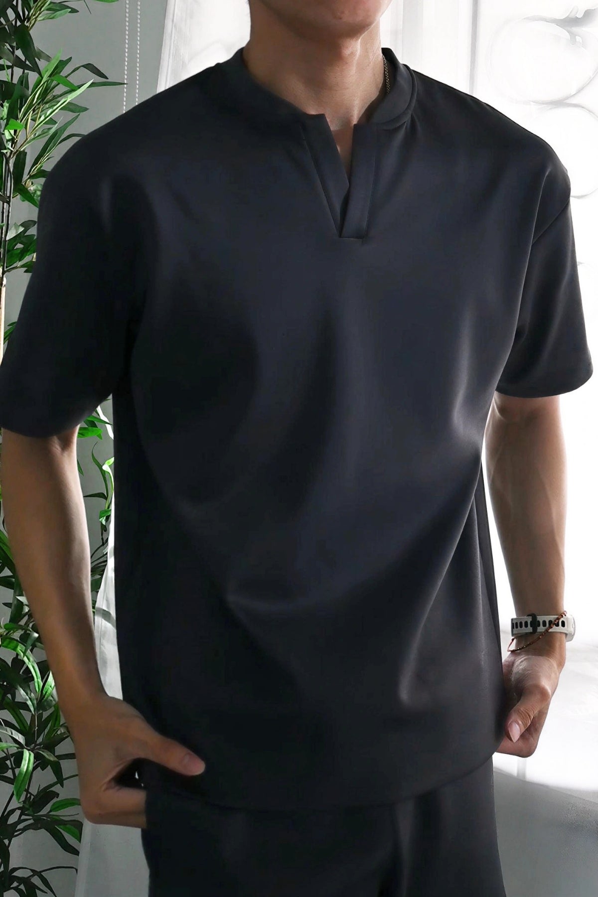 Nimbus Oversized V-Neck Shirt | Charcoal