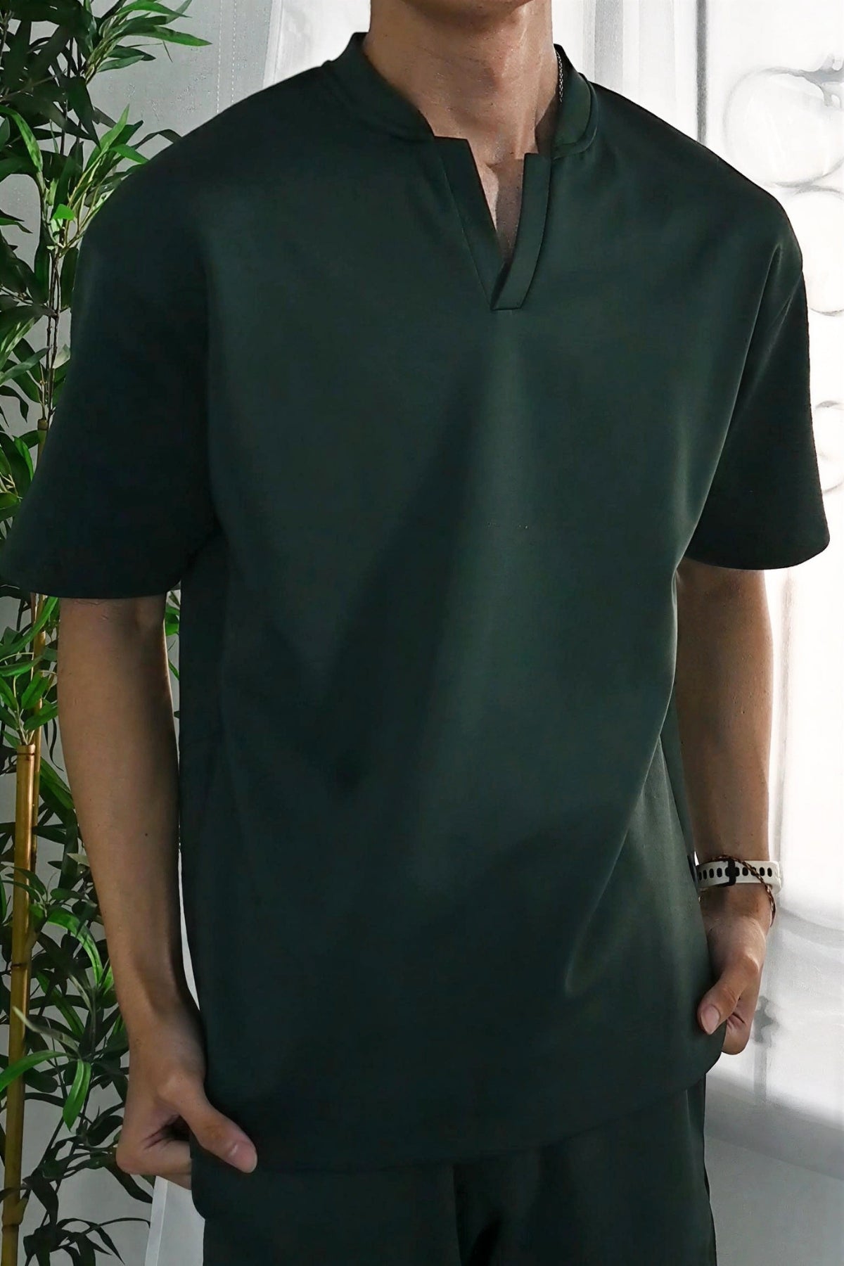 Nimbus Oversized V-Neck Shirt | Dark Green